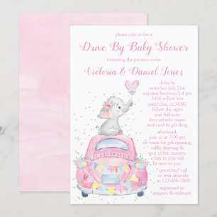 Meisjes Waterverf Elephant-auto op Baby shower Kaart