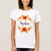 Meisjes Waterverf floral Wreated Custom Name T-shirt (Voorkant)