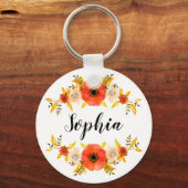 Meisjes Waterverf Koraal - Grote Aangepaste tekst Sleutelhanger (Voorkant)