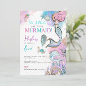Meisjes Waterverf Mermaid Birthday Aankondiging (Staand voorkant)
