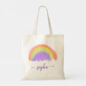 Meisjes waterverf regenboog modern naamscript tote bag (Achterkant)