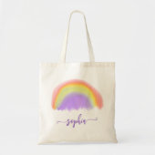 Meisjes waterverf regenboog modern naamscript tote bag (Voorkant)