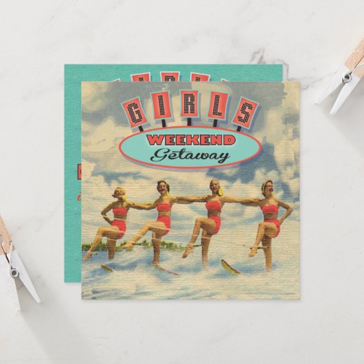 Meisjes Weekend Getaway Bachelorette Uitnodigingen (Voorkant / Achterkant in situ)