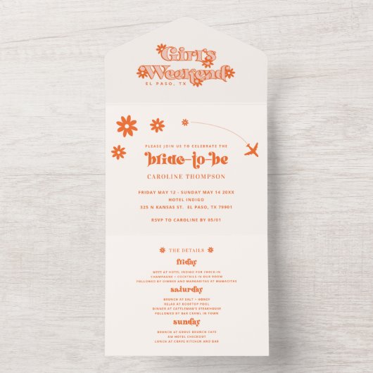 Meisjes Weekend Retro Bachelorette feest All In One Uitnodiging (Binnen)