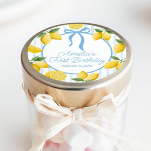 Meisjes Whimsical Blue Bow Lemon Amalfi Verjaardag Ronde Sticker
