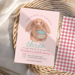 Meisjes Whimsical Lieve Roze Konijn en Taart Verja Kaart