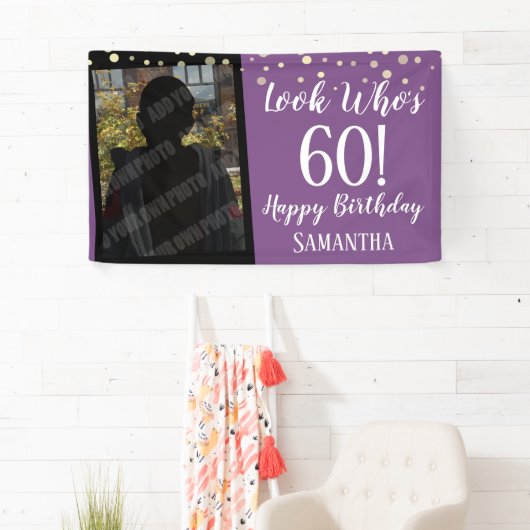 Meisjes, wie is 60 Confetti verjaardag? Spandoek (Insitu)