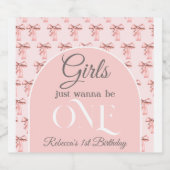 Meisjes willen gewoon een roze boog eerste verjaar sparkling wijnetiket (Enkel label)