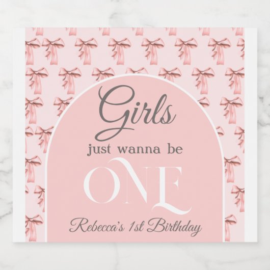 Meisjes willen gewoon een roze boog eerste verjaar sparkling wijnetiket (Enkel label)