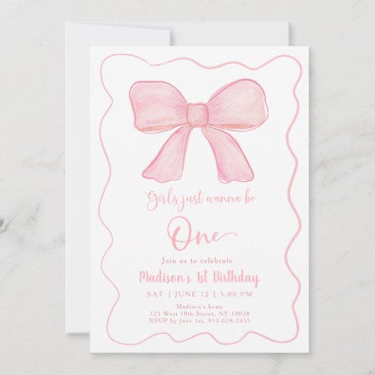 Meisjes willen gewoon een roze boog zijn 1e verjaa kaart (Voorkant)