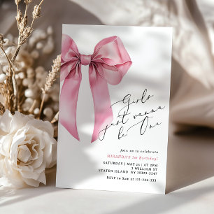 Meisjes willen One Pink Bow zijn 1e verjaardag Kaart