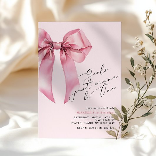Meisjes willen One Pink Bow zijn 1e verjaardag Kaart
