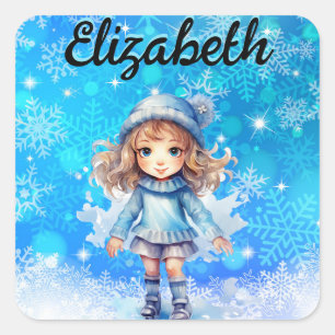 Meisjes Winter Ice Schaats Figuur Schaats Sneeuwvl Vierkante Sticker