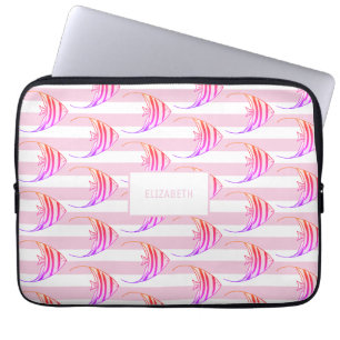 Meisjes Wit en Roze Striped Angel Vis Gepersonalis Laptop Sleeve