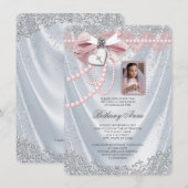 Meisjes Wit Satijn Foto Eerste Communie Kaart (Voorkant / Achterkant)