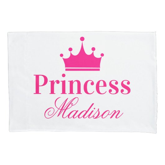 Meisjes  Witte en Hete Roze Princess Crown Name Kussensloop (Voorkant)