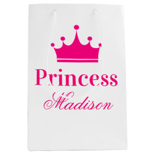 Meisjes  Witte en Hete Roze Princess Crown Name Medium Cadeauzakje