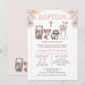 Meisjes Woodland Boho Floral Baptism Uitnodiging (Voorkant / Achterkant)