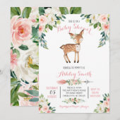 Meisjes Woodland herten Baby Douche Uitnodigingen (Voorkant / Achterkant)
