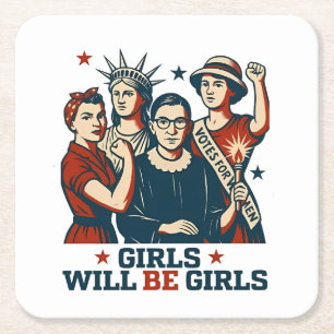 Meisjes worden meisjes feminisme vrouwen empowerme vierkante kartonnen onderzetter