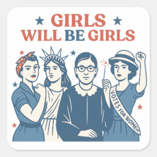 Meisjes worden patriottisch feminist voor 4 juli vierkante sticker