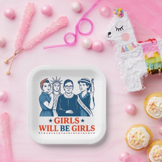 Meisjes worden patriottisch feministisch 4 juli papieren bordje (Feest)