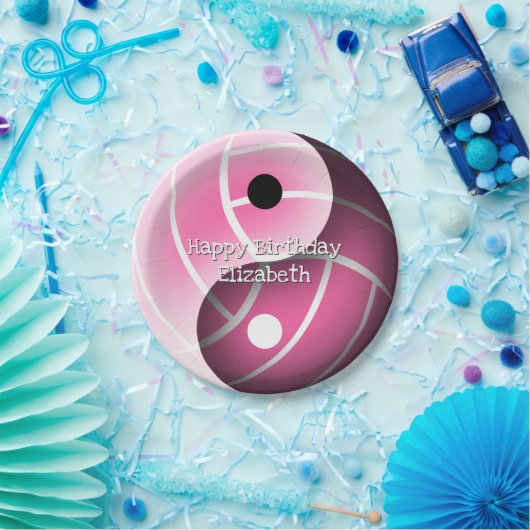 meisjes yin yang volleyball roze Elke kleurenverja Papieren Bordje (Feest)