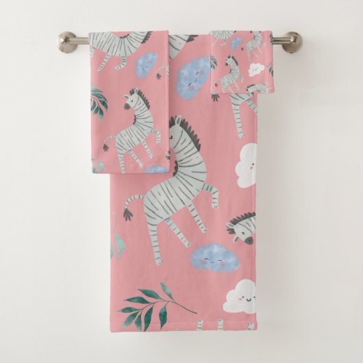 Meisjes zebra safari in het oerwoud roze meisje bad handdoek (Insitu)