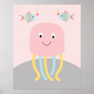 Meisjes Zee Ocean Life Pink Jellyfish Art Poster
