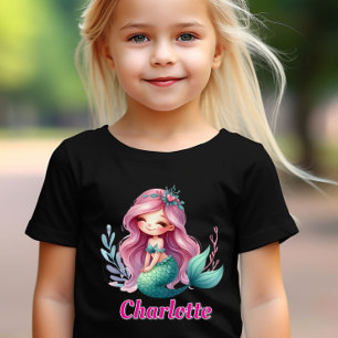 Meisjes Zeemeermin aangepaste naam zwart T-shirt