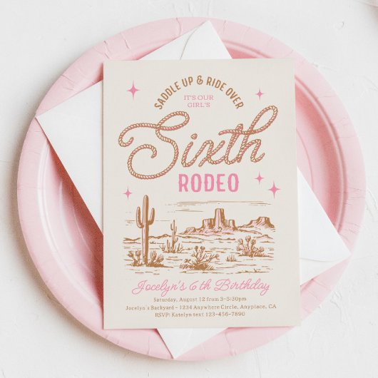 Meisje's zesde Rodeo Verjaardag uitnodiging
