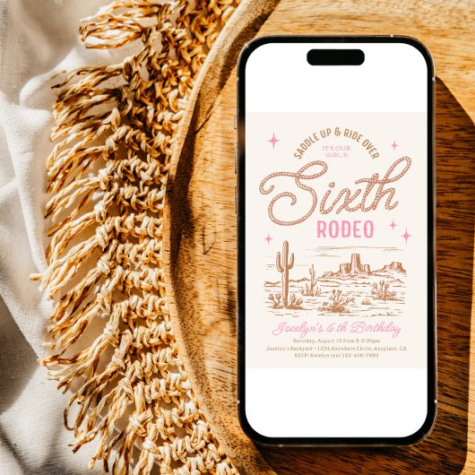 Meisje's zesde Rodeo Verjaardag uitnodiging