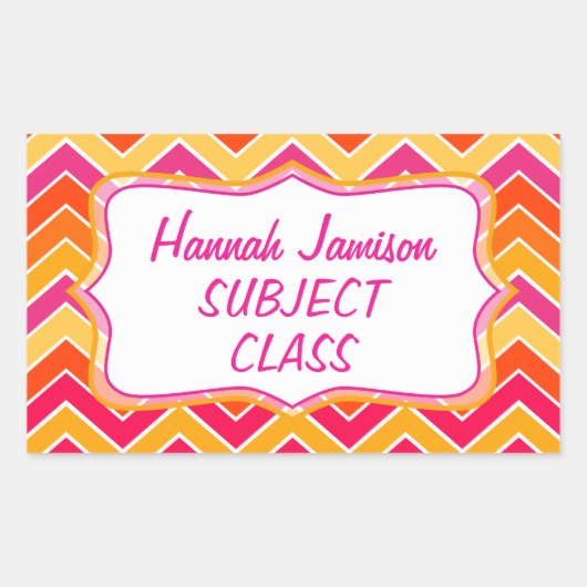 Meisjes zigzag naam klasse onderwerp label sticker (Voorkant)