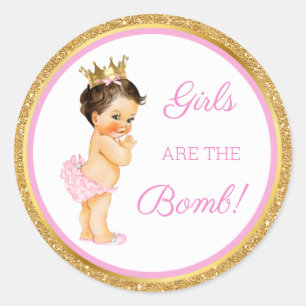 Meisjes zijn de bom! Bad cadeau etc roze goud Ronde Sticker