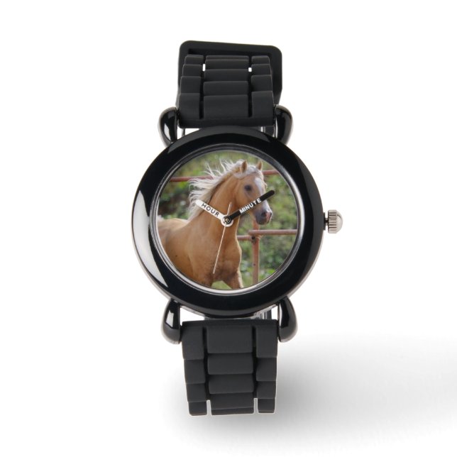 Meisjes Zilveren Glitter Horloge met Paard Foto (Voorkant)