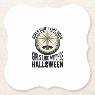 Meisjes zoals Heksen Halloween Vintage Vector Ontw Kartonnen Onderzetters