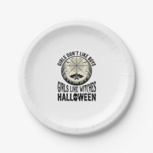 Meisjes zoals Heksen Halloween Vintage Vector Ontw Papieren Bordje