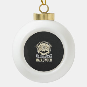 Meisjes zoals Heksen Halloween Vleermuis Ontwerp_1 Keramische Bal Ornament