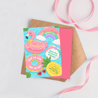 Meisjes Zomer Flamingo Zwembad Feest Verjaardag Kaart
