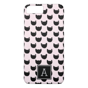 Meisjes zwarte kat PINK Monogram gepersonaliseerd iPhone 8 Plus / 7 Plus Hoesje