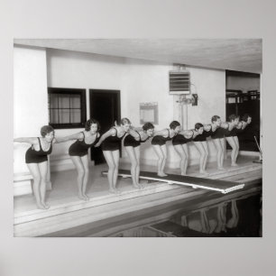 Meisjes Zwem Team, 1930. Oude Foto Poster