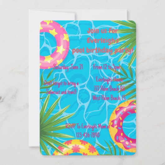 Meisjes Zwembad Feest Zomer Verjaardag Kaart (Voorkant)