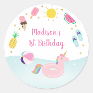 Meisjes Zwembad Party Ice Cream Verjaardag Ronde Sticker