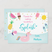 Meisjes Zwembad Party Verjaardag Dank u Bedankkaart (Voorkant / Achterkant)