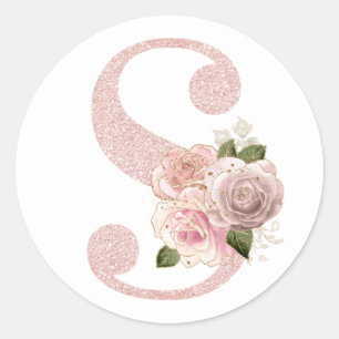 Meisjesachtig Bleek Roze Gouden Glitter Bloem S Mo Ronde Sticker