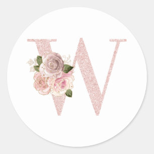 Meisjesachtig Bleek Roze Gouden Glitter Bloem W In Ronde Sticker