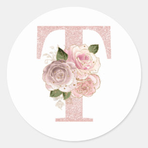 Meisjesachtig bleke roze gouden glitter bloem T mo Ronde Sticker