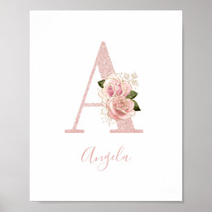 Meisjesachtig bleke roze gouden glitter bloemstuk poster