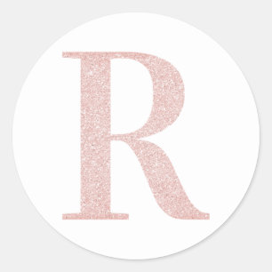 Meisjesachtig bleke roze gouden glitter monogram R Ronde Sticker