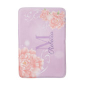 meisjesachtig Chic bloemig paars roze pioen monogr Badmat (Voorkant Verticaal)